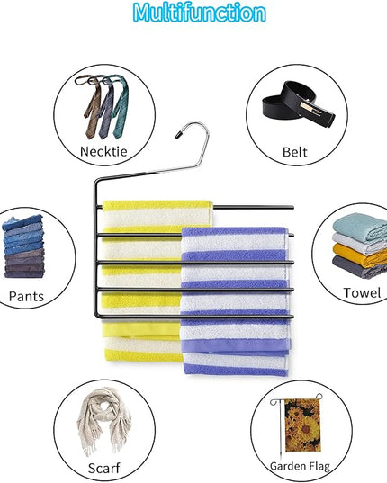 Nature Smile Pants Hangers 3pack, Heavy Duty Multi Layers Space Saving Slack Hangers,Non Slip 5 Tier Open-Ended Pants Hanger Closet Storage Organizer for Garden Flags Trousers Jeans Scarf