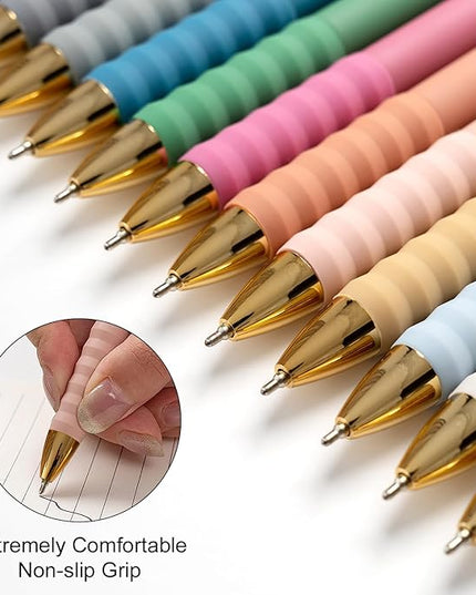 Aisibeiger Ballpoint Pens Black Ink Ball Point Pen with Super Soft Grip Medium Point 1.0mm Office Pens (Gold 12-count)