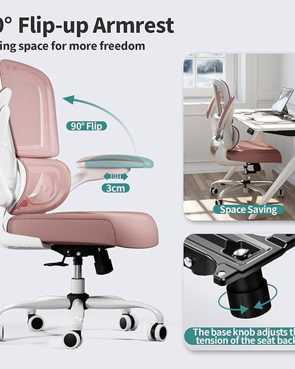 TRALT Office Chair - Ergonomic Desk Chair with Adjustable Lumbar Support, Mesh Computer Chair, Executive Chairs for Home Office Comfortable Lumbar Support (Pink)