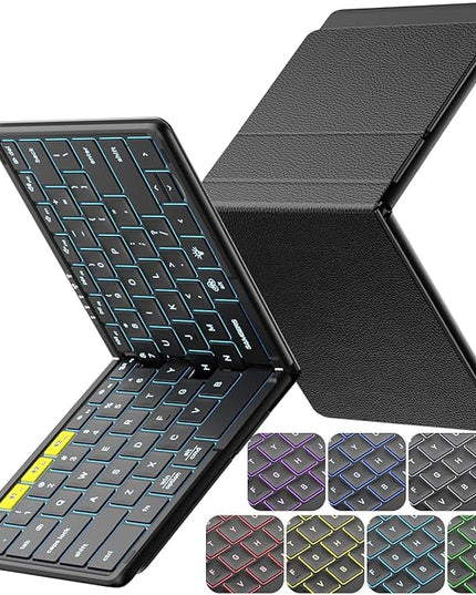 Samsers Full-Size Foldable Bluetooth Keyboard, KF08X Wireless Folding Keyboard with Backlight, Portable Travel Keyboards for iPhone iPad Smartphone Tablet Laptop, Android Windows Mac OS - Black