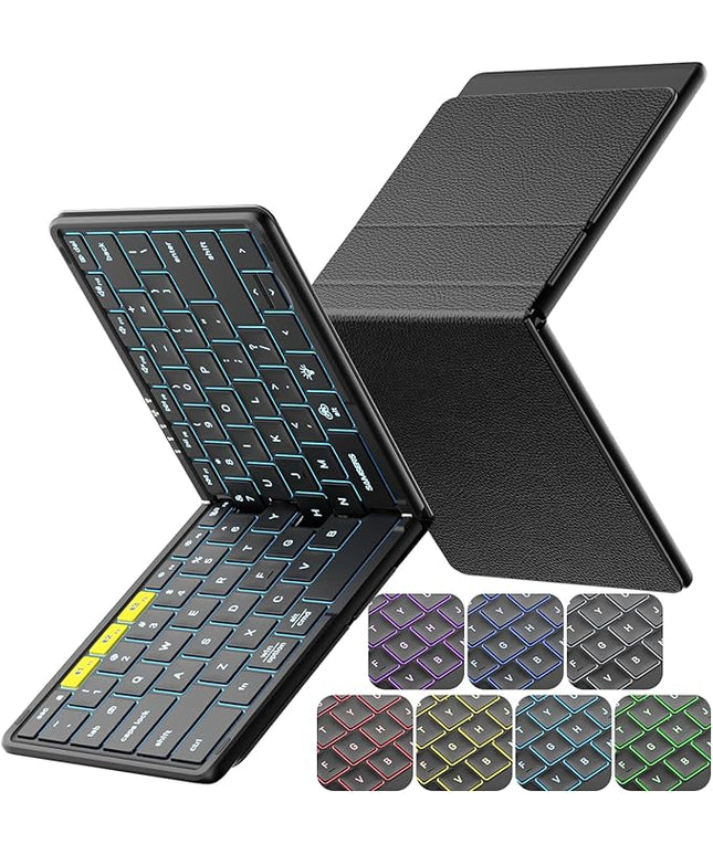 Samsers Full-Size Foldable Bluetooth Keyboard, KF08X Wireless Folding Keyboard with Backlight, Portable Travel Keyboards for iPhone iPad Smartphone Tablet Laptop, Android Windows Mac OS - Black