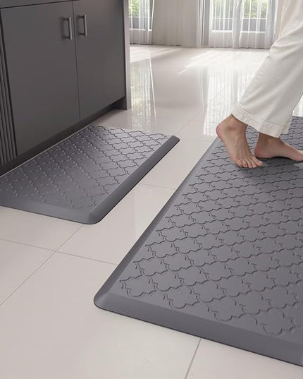 Kitchen Mats for Floor 2 Piece - Anti Fatigue Mats for Kitchen Floor - Non Slip Cushioned Rugs for Standing, Office, Sink, Laundry, Grey