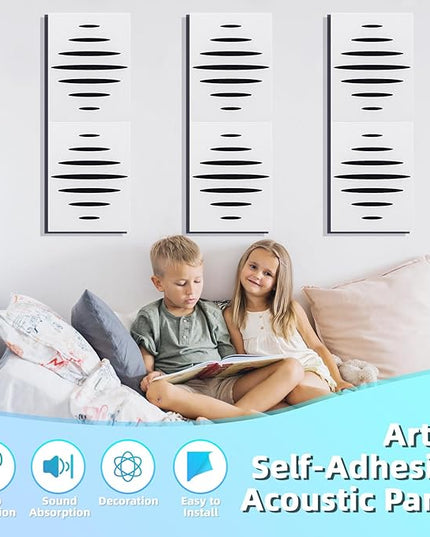 Art3d 6-Pack Self-Adhesive Soundproof Acoustic Panels for Wall, 16 x 12 Inch Wave Design Noise Block with Polyester & Foam for Bedroom Studio Office