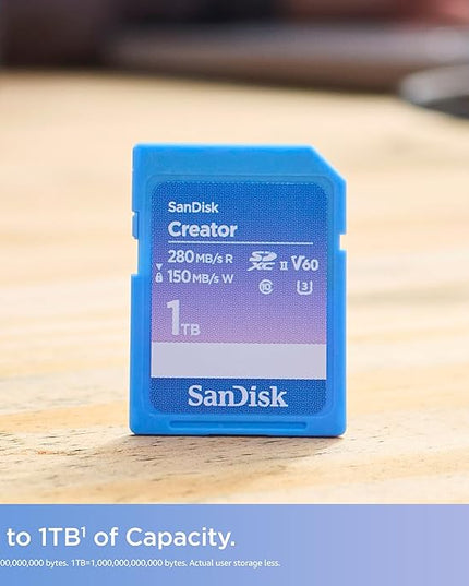 SanDisk 256GB Creator SD UHS-II Card, Read speeds up to 280MB/s, for DSLR and Mirrorless Cameras, 4K UHD, 6K Video, V60, 1 Month of Adobe Creative Cloud Included - SDSDXEP-256G-GNCIS