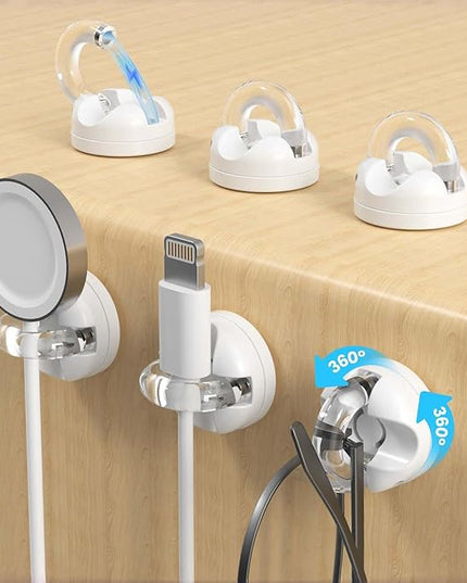 IFNOW Magnetic Cable Clips for Nightstand Self Adhesive Cord Holder Adjustable Clip for Desk, Nightstand, Phone Charger, Computer, Home, Office, Car (White-New, 6PCS)