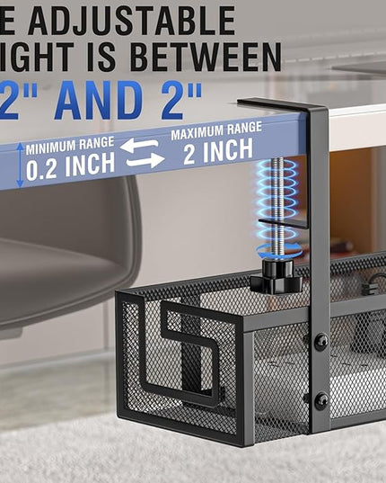 Under Desk Cable Management Tray - GZOKMOG No Drill Cord Organizer with Clamp, Reinforced Metal Mesh Workspace Organizers for Wire, Office Desk Accessories, 2 Pack Black, 15.75 inch