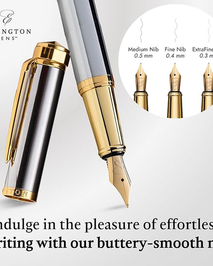 Ellington Pens Luxury Fountain Pen Set - Extra Fine Nib - Includes 3 Ink Cartridges, Refillable Ink Converter, Gift Box - Fountain Pens For Writing, Calligraphy, Journaling (The Presidential Oath)