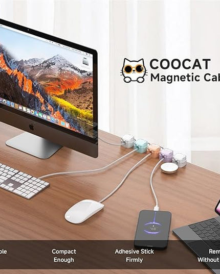 Magnetic Cable Clips, Adjustable Cord Holder Management, Adhesive Wire Keeper Organizer for Home Office Desk Phone PC Car Wall Desktop Nightstand Appliance (8-Pack Crystal Multicolor)