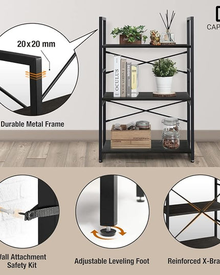 CAPHAUS 2 Tier Small Bookshelf, 24 Inch Width Free Standing Shelf, Bookcase Shelf Storage Organizer, Industrial Book Shelves for Home Office, Living Room, Black Shelves & Metal Frame