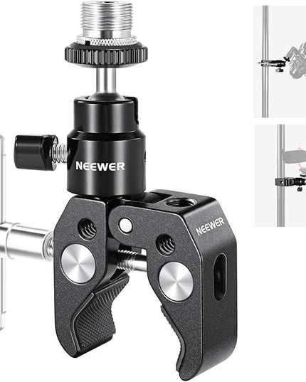 NEEWER Mini Articulated Ball Head with Crab Clip Mic Holder with 1/4" to 5/8" Thread, Compatible with SmallRig Camera Cage and Microphones, Support up to 3.3 lbs