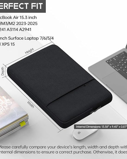15 inch 360° Protective Laptop Sleeve for 2025-2023 MacBook Air 15.3 inch M4/M3/M2 Chip A3241 A3114 A2941, Shockproof Water-Resistant Laptop Case Bag Cover w/Accessory Pocket