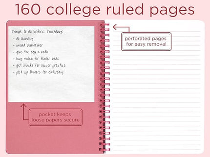 Steel Mill & Co Cute Mini Spiral Notebook, 8.25" x 6.25" Journal with Durable Hardcover and 160 Lined Pages, Rose Floral