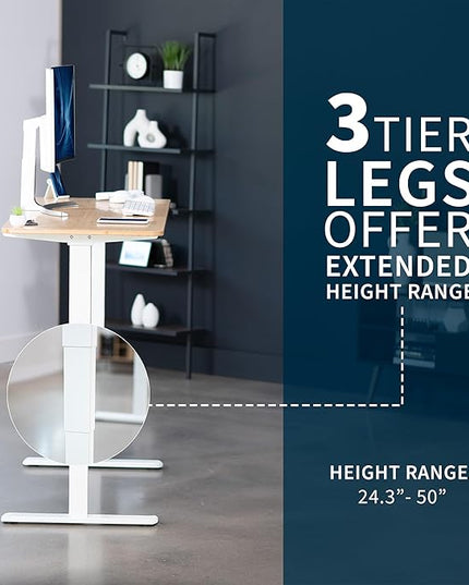 VIVO Electric 60 x 24 in Dual Motor Sit Stand Desk, Memory Height Adjustment, 2B Series, Bamboo Top White Frame, DESK-KIT-2W6O