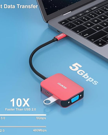 BENFEI USB C HUB 4-in-1, USB Type-C to HDMI VGA Adapter, USB C to USB Adapter, USB Type-C Power Delivery, Compatible with iPhone 15 Pro/Max, MacBook Pro/Air 2023, iPad Pro, iMac, S23, XPS 17