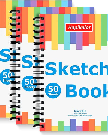 Drawing Pad for Kids, Sketch Pads 50 Sheets, 3-Pack Kids Travel Activities Spiral Bound Drawing Books Bulk 6" x 9 ", Drawing Paper for Kid 9-12