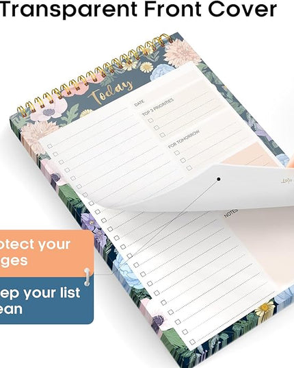 Taja To Do List Notepad - To Do List Notebook for Work with 52 Sheets, 9.8" x 6.5", Undated Daily Planner Perfect for Daily Tasks and Goal Setting, Notepad Suitable for Office, Home & School - Floral Symphony