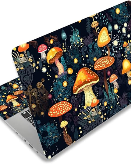 Laptop Skin Sticker Decal Cover, 11.6”12" 13" 13.3" 14" 15" 15.4" 15.6" Laptop Netbook Skin Sticker Cover Art Notebook Protector (2 Wrist Pad Included), Removable Reusable, Cute Fantasy Mushroom