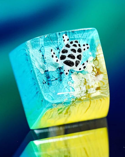 Sea Turtle Artisan Keycap Yellow and Light Blue Ocean R1 SA Profile Custom Sea Creatures Keycaps 1U ESC Handmade Gaming Resin Key Cap Cherry MX Switch Compatible Mechanical Keyboard Turtle Lover Gift