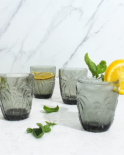 M&N HOME Set of 4 Old Fashioned Drinking Glasses, 9 Oz Cups, Glass Tumblers, Glass Cups, Water Glasses, Juice Glasses, Highball Glasses, Glassware Set - GREY SET
