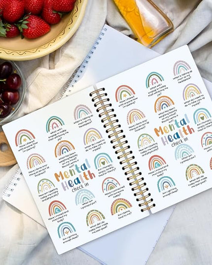dvhdajed Boho Rainbow Mental Health Spiral Notebook, Mental Health Therapy Journaling Notebooks, Self Care Journal Notebooks for Women psychologist, Boho Therapy Office School Supplies Gifts, 5.5x8.3