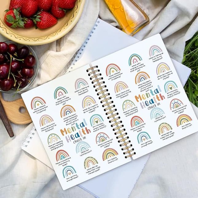 dvhdajed Boho Rainbow Mental Health Spiral Notebook, Mental Health Therapy Journaling Notebooks, Self Care Journal Notebooks for Women psychologist, Boho Therapy Office School Supplies Gifts, 5.5x8.3