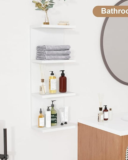Fun Memories 4 Tier Wall Shelf Unit, Vertical Floating Shelf, Wall Mount Lack Shelving Home Decor Organizer Tall Tower Design Utility Shelving for Bedroom Living Room, White