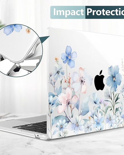DONGKE for M4 MacBook Air 13.6 Inch Case 2025 2024 2023 2022 Model A3240 A3113 A2681 M3 M2 Chip, Plastic Hard Shell Case Cover with Touch ID for MacBook Air 13 Inch M4 - Blue Flowers
