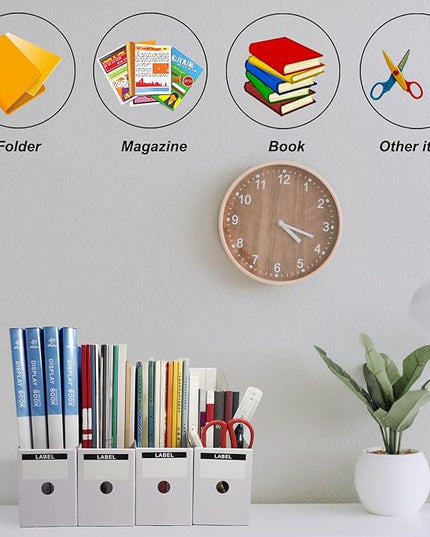 Limitliho 24 Pack White Cardboard Magazine File Holder for Desk, Shelves, Office or Home, Vertical Book Bins for Classroom and Library Use, 10.6'' H×10.2'' L ×3.5''W Folder Organizer Box