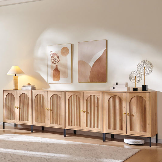 IFGET 123.5" W Modern Arched Sideboard Buffet Cabinet with Storage, Natural