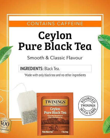 Twinings Ceylon Pure Black Tea Individually Wrapped Bags, 20 Count (Pack of 6), formerly Ceylon Orange Pekoe, Crisp, Refreshing, Caffeinated, Enjoy Hot or Iced, 120 Teabags
