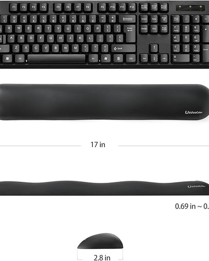 UnivoColors Design-Wave Set of Wrist Rest,Artificial Sheepskin+Memory Foam+Ergonomic+Anti-Slip Gel, Resilience Support During Work and Gaming,Keyboard Accessory,Black