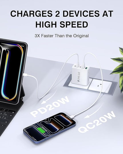 60W USB C Charger Block, 2-Pack Wall Fast Charge Cube Powered Multi-Port Plug Power Adapter Type C Brick for iPhone 17 16 15/15 Pro Max/14/14 Pro Max/13/13 Pro Max/12/12 Pro iPad, Motorola, LG, Huawei