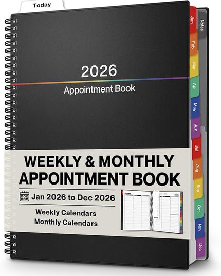 Dunwell Daily Planner 2026, 8.5x11 Appointment Book, 15-Min Hourly Schedule, Jan to Dec 2026, Large Planner with Colorful Tabs, Premium Paper Quality