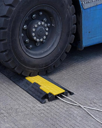 OranLite Heavy-Duty Rubber Cable Protector Ramp, Floor Cable Wire Cord Cover Speed Bumps 22000 Lbs Load Capacity, Driveway Hose Cable Ramp Protective Cover for Indoor Outdoor (Small 2-Channel x 4Pcs)