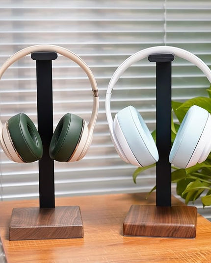 GEVO Headphone Stand for Desk - Wooden Headset Stand for Desk - Wooden Headphone Holder with Airpods Max and More(Square)