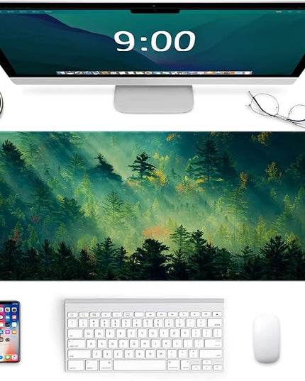 Galdas Mouse Pad,Office Desk Mat Large Gaming Keyboard Pad Durable Stitched Edges Washable Smooth Surface Control & Accuracy Extended Computer Mouse Mat (31.5X11.8In)-Green Forest…