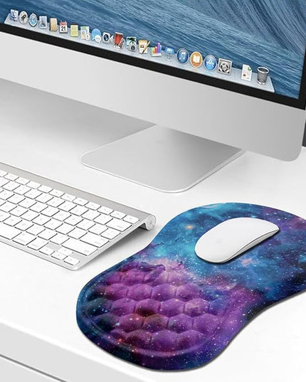 Hokafenle Ergonomic Mouse Pad Wrist Support, Wrist Rest Mousepad for Carpal Tunnel Pain Relief with Integrated Memory Foam Slope Massage Bulge (11.8x7.9 inch,Galaxy Nebula Space