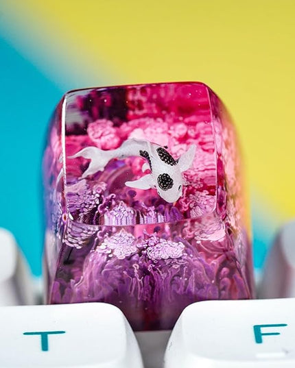 Kohaku Koi Artisan Keycap Magenta Pink Ocean R1 SA Profile Custom Keycaps 1U ESC Handmade Gaming Resin Key Cap Cherry MX Switch Compatible Mechanical Keyboard Koi Lover Gift