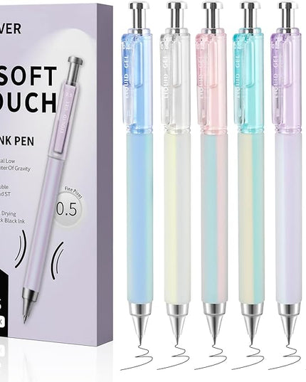 FIOVER Gel Pens, 6 Pcs 0.5mm Quick Dry Black Ink Pens, Fine Point Smooth Writing Pens, Retractable with Silicone Grip, High-End Cute Aesthetic Office School Supplies, Gifts for Women Men (6pcs black)