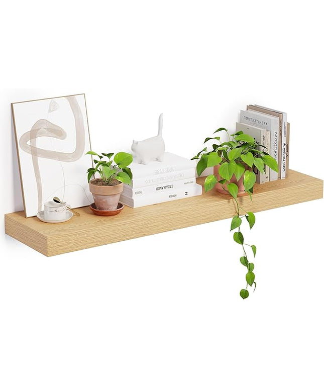Heimlove 12 Inch Deep Floating Shelves, 48 x 12 inches Long Wall Shelf, Large Display Shelf & Storage Shelf, Rustic Wood Wall Shelves for Fireplace Mantel, Set of 1(Oak)