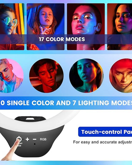 Sensyne 10'' RGB Ring Light with 50'' Extendable Tripod Stand, Circle Lights with Phone Holder for Live Stream/Makeup/YouTube Video/TikTok, Compatible with All Phones