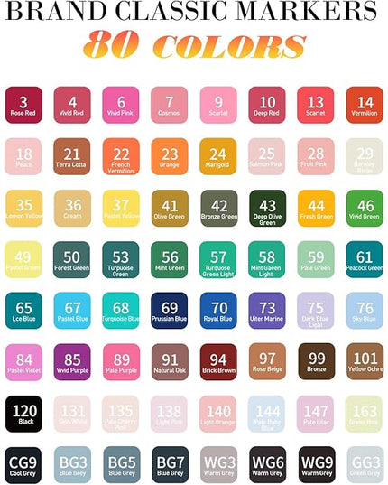Alcohol Markers,80 Colors Dual Tip Permanent Art Markers for Adults Coloring Illustrations Sketch,Christmas gift,Alcohol Based Marker with Case,for Book Painting Card Making
