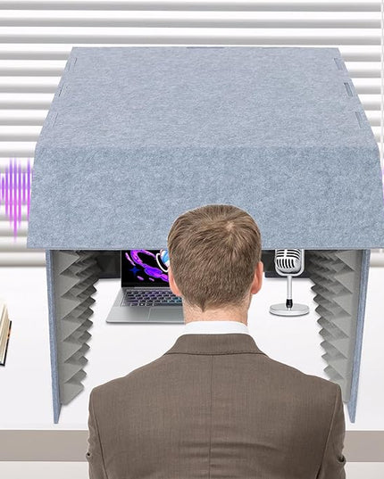 Portable Recording Isolation Booth, 60*60*60'' Desktop Soundproof Cover, Foldable Acoustic Soundproof Shield with Double-Layer Sponge & Polyester Panels for Home Studio Podcasting and Live Streaming