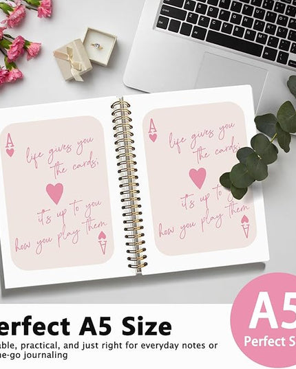 Trendy Ace of Hearts Notebook，Pink Lucky You Notebook，Preppy Gifts for Women, Pink Office Supplies, Hardcover Spiral Notebook 80 Sheets -160 Pages 5.5x8.3 Inch