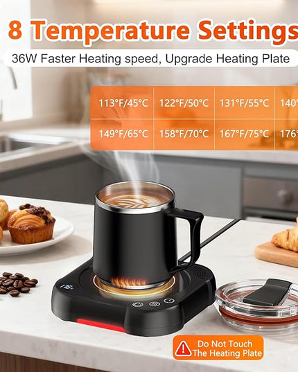 Coffee Mug Warmer & Cup Set - Desk Coffee Cup Warmer for Office/Home with 8-Temp Fast Heating (176℉ Max), Auto Shut Off, Gravity-Induction, 1-12H Timer - Ideal Gift for Coffee Lovers