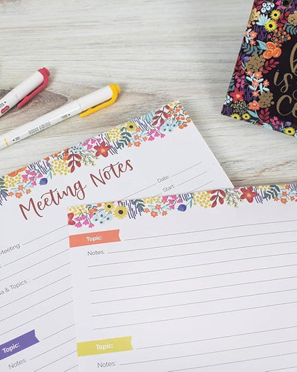 bloom daily planners 8.5" x 11" Double Sided Meeting Pad - Topics, Takeaways, Action Items & Follow-Ups - Undated Meeting Notes Agenda Organizer
