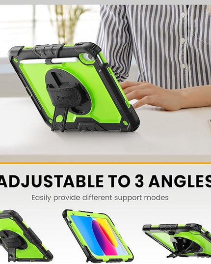 timecity for iPad (A16) 11th/ 10th Generation Case 11''/ 10.9 Inch (2025/2022) - Heavy Duty Protective Cover with Screen Protector, Stand, Shoulder Strap & Pencil Holder | Kids-Friendly - Green