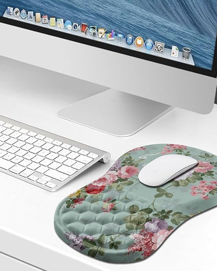 Hokafenle Ergonomic Mouse Pad Wrist Support, Wrist Rest Mousepad for Carpal Tunnel Pain Relief with Integrated Memory Foam Slope Massage Bulge (11.8x7.9 inch,Graceful Peony