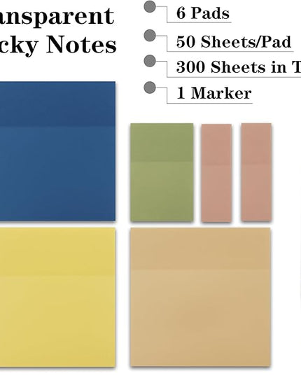 Translucent Sticky Notes, Cute Clear Sticky Notes, 3"x3" Waterproof Transparent Sticky Note Pads for Books Annotation, Clear Post it Notes for Bible Journaling Study