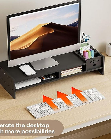 Two Tier Shelf Monitor Stand For Desk, 4.3 Inch Height Monitor Riser With Storage Organizer, Desktop Computer Riser, For Home